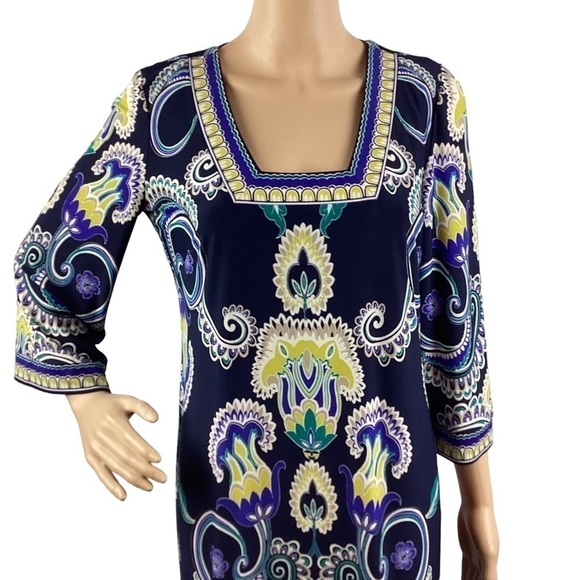Laundry by Shelli Segal Dress Size 4 Blue Print Square Neck - Picture 2 of 7